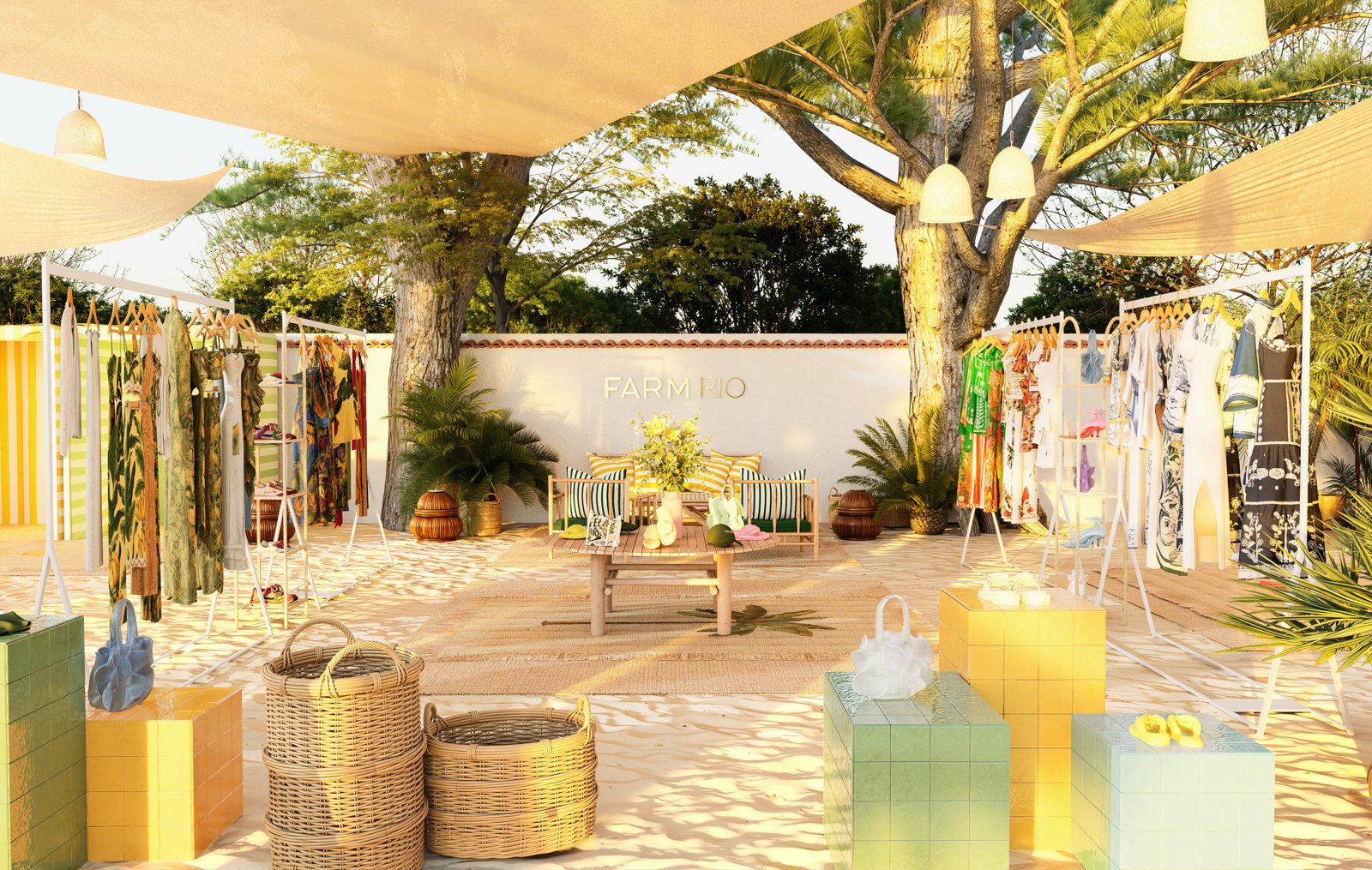 Vista geral do pop-up Farm Rio em Ibiza